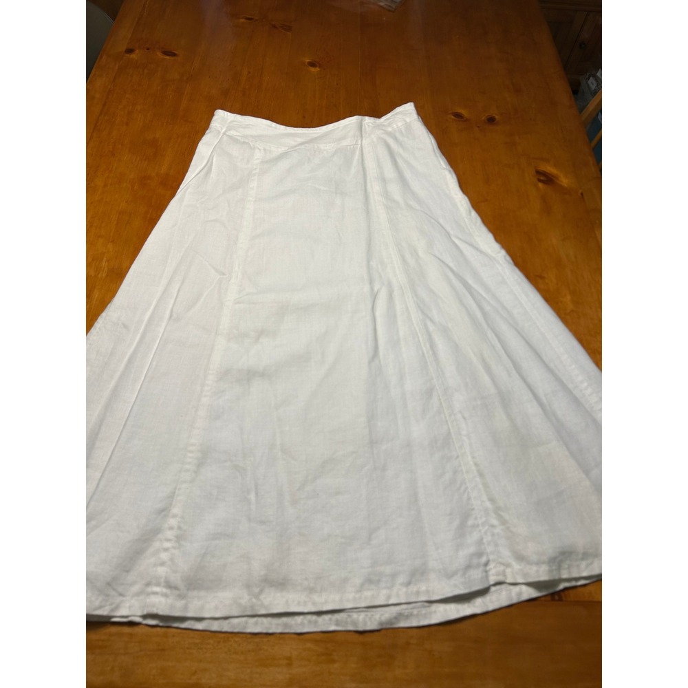 H&M White 100% Linen Lagenlook Midi Skirt Size 14 A-Line Lined Summer Classic - Picture 13 of 16